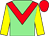 Light green, red chevron, yellow sleeves, red cap (Ms Ramune Dunford)