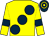 Yellow, large dark blue spots and armlets, dark blue and yellow hooped cap (Mrs M B Thwaites & Mr M E Foxton)