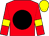 Red, black disc, red sleeves, yellow armlets, yellow cap (J J's Syndicate)