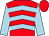 Red, pale blue chevrons and sleeves, red cap (Mrs Zara Campbell-Harris)