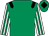 Emerald green, black epaulets, white and emerald green striped sleeves, emerald green cap, black diamond (Mr R Kingston)