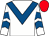 White, royal blue chevron, chevrons on sleeves, red cap (Mrs Alexandra J Chandris)