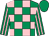 Emerald green and pink check, striped sleeves, emerald green cap (Tony Staple & George Giles)