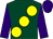 Dark green, large yellow spots, purple sleeves and cap (The Calculated Speculators)