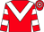 Red, white chevron, hooped sleeves and cap (Mrs Karola Vann)