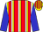 Red, white & yellow stripes, blue sleeves, yellow & red striped cap (M M Rice)