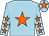 Light blue, orange star, light blue sleeves, orange stars, light blue cap, orange star (E O'Connell)