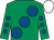 Emerald green, large royal blue spots, emerald green sleeves, royal blue spots, white cap (Mrs E A Kellar)