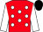 Red, white spots and sleeves, black cap (Helen Plumbly & Kathryn Leadbeater)