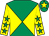 Emerald green and yellow diabolo, yellow sleeves, emerald green stars, emerald green cap, yellow star (Mr Kevin Price)