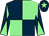 Dark blue & light green (quartered), diabolo on sleeves, dark blue cap, light green star (High Country Racing)