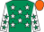 Emerald green, white stars, white sleeves, emerald green stars, orange cap (Rockview Racing Club)