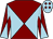 Maroon and light blue diabolo, light blue cap, maroon diamonds (Alastair & Pippa McLeish)
