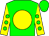 Green, yellow ball, green dots on yellow sleeves, green cap (Jay Reese)
