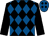 Black & royal blue diamonds, black sleeves, royal blue cap, black diamonds (Mulberry Syndicate)