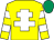 Yellow, white cross of lorraine, hooped sleeves, emerald green cap (Mrs C Skipworth)