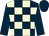 Dark blue and beige check, dark blue sleeves and cap (Mr Eric Burke & Partner)