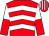 Red & white chevrons, halved sleeves, striped cap (Mrs Nanette Wheatley)