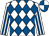 White, royal blue diamonds, striped sleeves, quartered cap (M J Conlon)