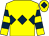 Yellow, dark blue triple diamond, hooped sleeves and diamond on cap (Mrs Kate Hall)