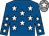 Royal blue, white stars, grey cap, white star (Mrs C M Brady)