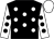 Black, white spots, white sleeves, black spots, white cap (Mrs Anne Hollier)