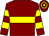 Maroon, yellow hoop, hooped sleeves and cap (Rolling Aces)