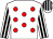 WHITE, RED spots, WHITE and BLACK striped sleeves and cap (Team Dunn)