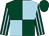Dark green and light blue (quartered), striped sleeves, dark green cap (Mr Gary Brice)