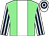 Light green, white stripe, white and dark blue striped sleeves, hooped cap (Mr Dennis & Mr Mark Blight)