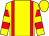 Yellow, red braces, hooped sleeves, yellow cap (Total Recall Racing Club)