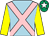 Light blue, pink cross sashes, yellow sleeves, emerald green cap, white star (Tynamite Syndicate)