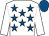 White, royal blue stars, white sleeves, royal blue cap (Michael G Quinlan)