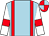 Light blue, red braces, white sleeves, red armlets, light blue & red quartered cap (Kate & Andrew Brooks)