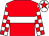 Red, white hoop, white and red check sleeves, white cap, red star (E&G Racing: Swendab)