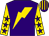 Purple, gold lightning bolt, purple stars on gold sleeves, purple & gold striped cap (Francis Yeung)