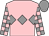 Pink, grey diamond hoop, checked sleeves, grey cap (J J Planque)