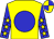 Yellow body, big-blue disc, big-blue arms, yellow stars, yellow cap, big-blue quartered (Mme A Moreau)