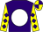 Purple body, white disc, yellow arms, purple diamonds, yellow cap, purple quartered (Wd Macdonald)