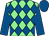 Light Green and Royal Blue diamonds, Royal Blue sleeves and cap (Mme P Papot)