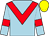 Light blue, red chevron, red armlets, yellow cap (Ecurie Pan)