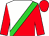 White and red halved diagonally, lime green sash, red sleeves, red cap (Stall Invexbo Ab)