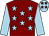 Maroon, Light Blue stars and sleeves, Light Blue cap, Maroon stars (Ecurie Quick Star)