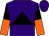 Purple, black triangle, black and orange halved sleeves, purple cap (Ann Bernecker)