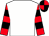 White, broad red band with black hoop, red and black hooped sleeves, black and red quartered cap (Mrs A B Fortune & Mr A C Fortune)