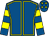 Royal blue, yellow seams, hooped sleeves and stars on cap (Phoebe's Friends)