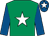 Emerald green, white star, royal blue sleeves, royal blue cap, white star (Katy & Lol Pratt)
