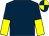 Dark blue, yellow halved sleeves, quartered cap (Mr T J Fitzgerald)
