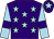 Purple, light blue stars, light blue sleeves, purple armlets, purple cap, light blue star (Mrs K Cole)