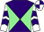 Purple and light green diabolo, white and purple chevrons on sleeves, quartered cap (Miss Jennifer Dorey)
